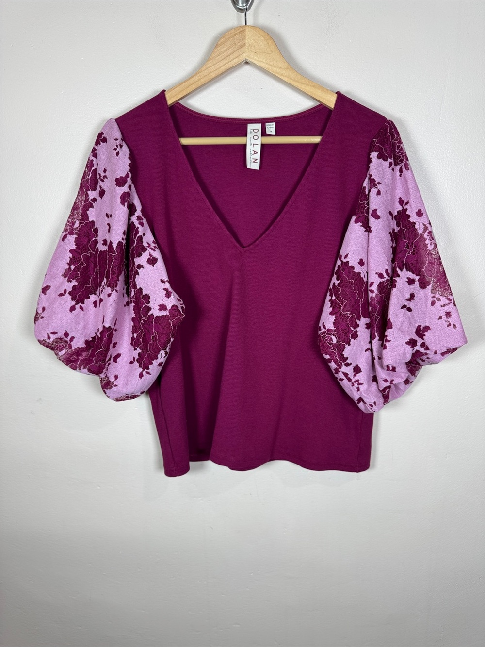 dolan Anthropologie Blouse Top Pink Floral Puff Sleeves Lace 1X Plus Size boho